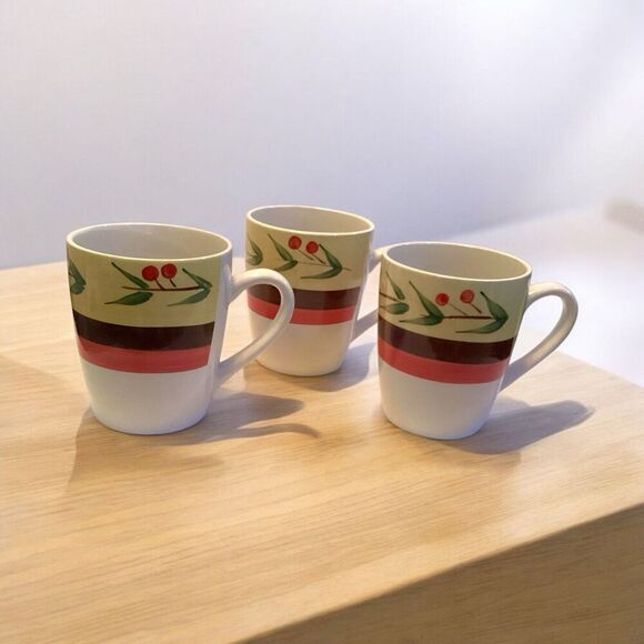 Royal Norfolk Stoneware Coffee Mug Cherry Designed Cups Set Of 3 - Picture 6 of 6